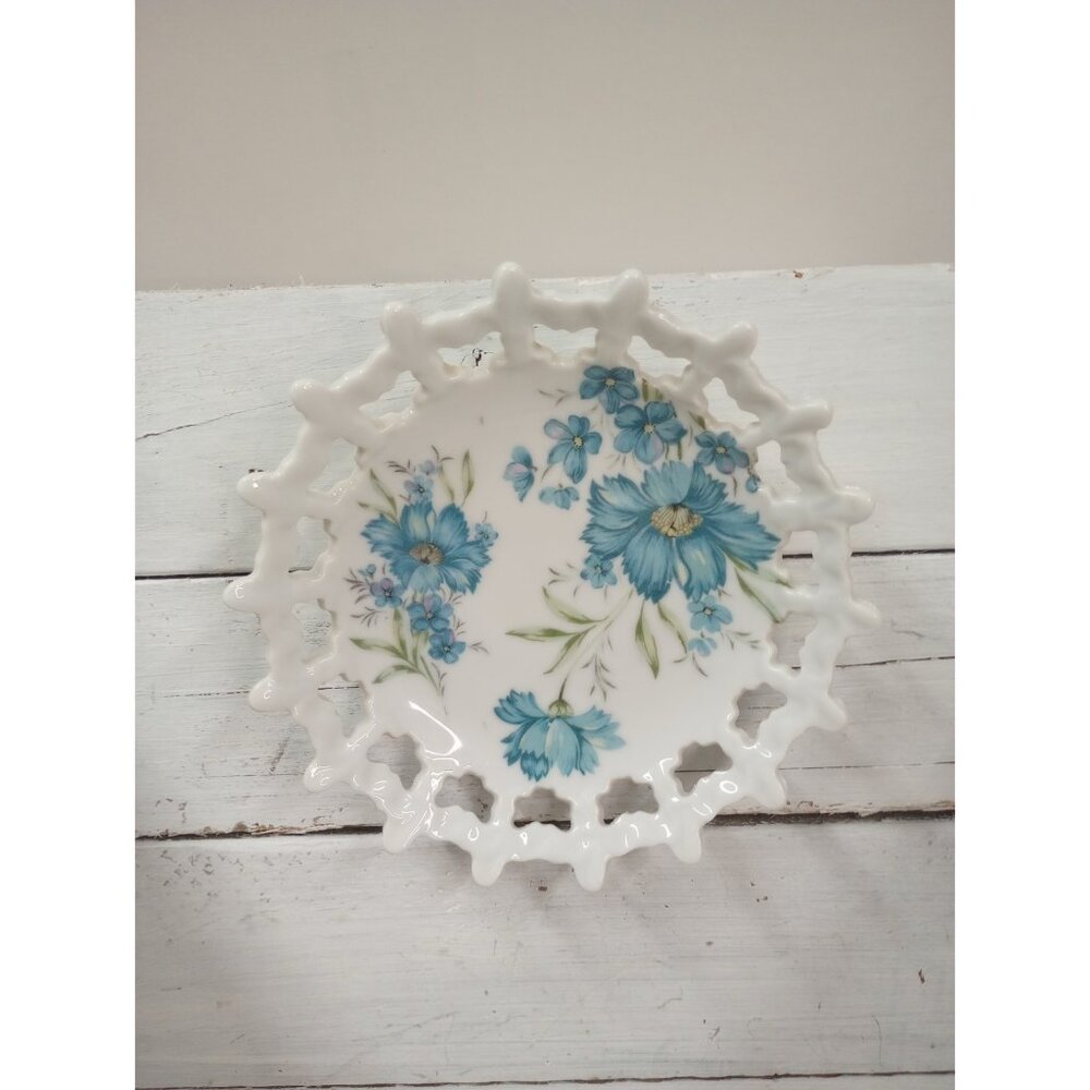 Collectible Ceramic Bowl Blue Floral Design Wall Hanging French Country *